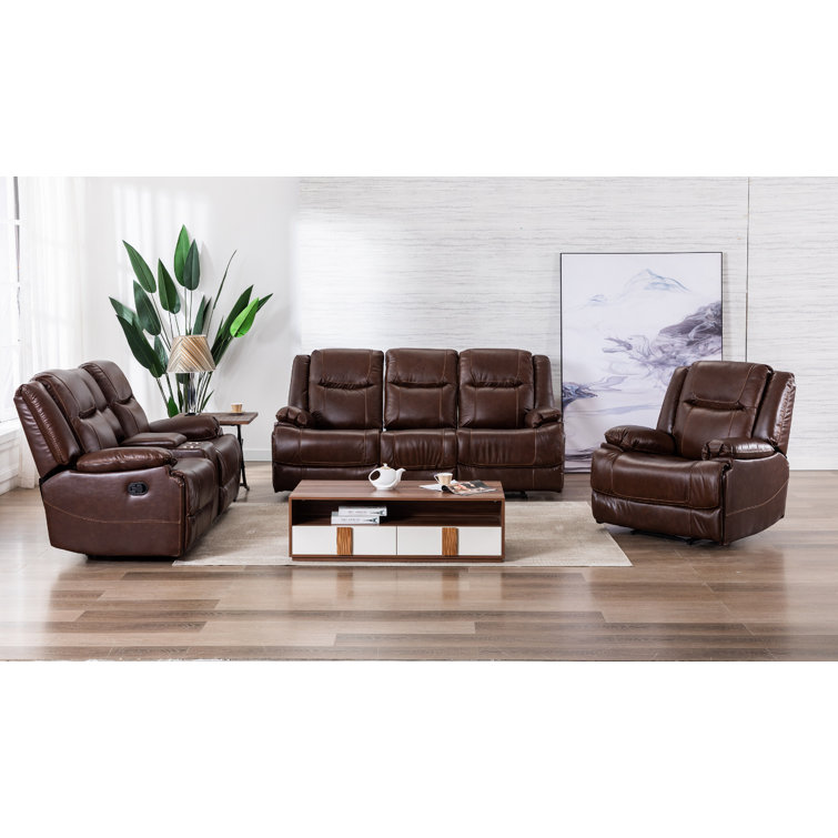 Genuine leather reclining living best sale room sets